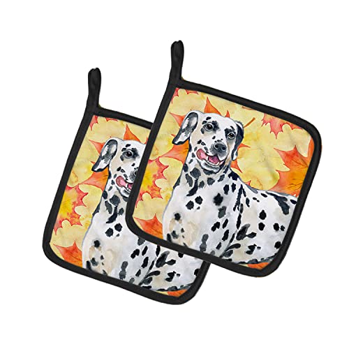 Caroline's Treasures BB9914PTHD Dalmatian Fall Pair of Pot Holders, Yellow Kitchen Heat Resistant Pot Holders Sets Oven Hot Pads for Cooking Baking BBQ, 7 1/2 x 7 1/2