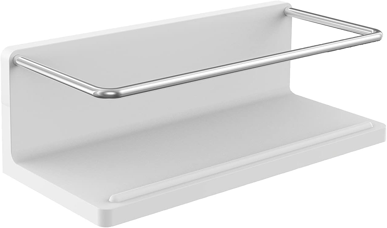 Emco Round Wall Basket with Bracket and Concealed Fixing, Elegant Shower Shelf for Screwing or Gluing Made of Metal, Shower Shelf for Bathroom Utensils, Chrome/Matt White