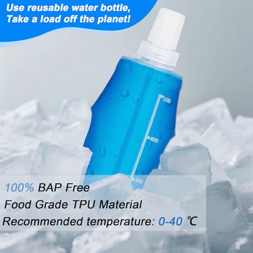 2 Pack Collapsible Water Bottle 500ml – BPA-Free Foldable Soft Flask for Running, Hiking, Cycling, Jogging, Trail Running, Marathon, Travel, Outdoor – Reusable Hydration Bottle for Backpack (500 ml) - Image 5