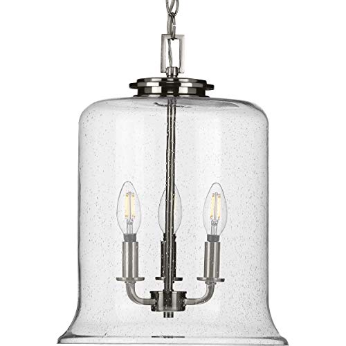 Progress Lighting Winslett Collection 3-Light Clear Seeded Glass Coastal Pendant Light Brushed Nickel
