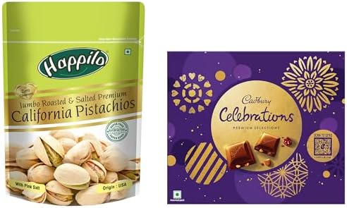 Cadbury Celebrations Premium Selections Chocolates Gift Pack 268 g & Happilo Premium Californian Roasted and Salted Pistachios, 200g (Pack of 1) -
