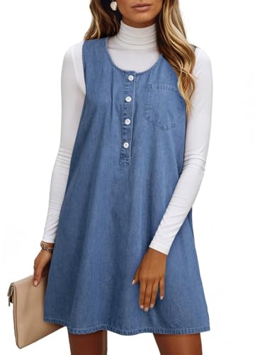 Dokotoo Womens Summer Sleeveless Crewneck Casual Denim Dress Loose Fit