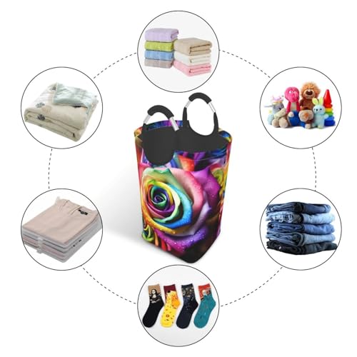 Panier à linge pliable rose arc-en-ciel autonome avec poignées