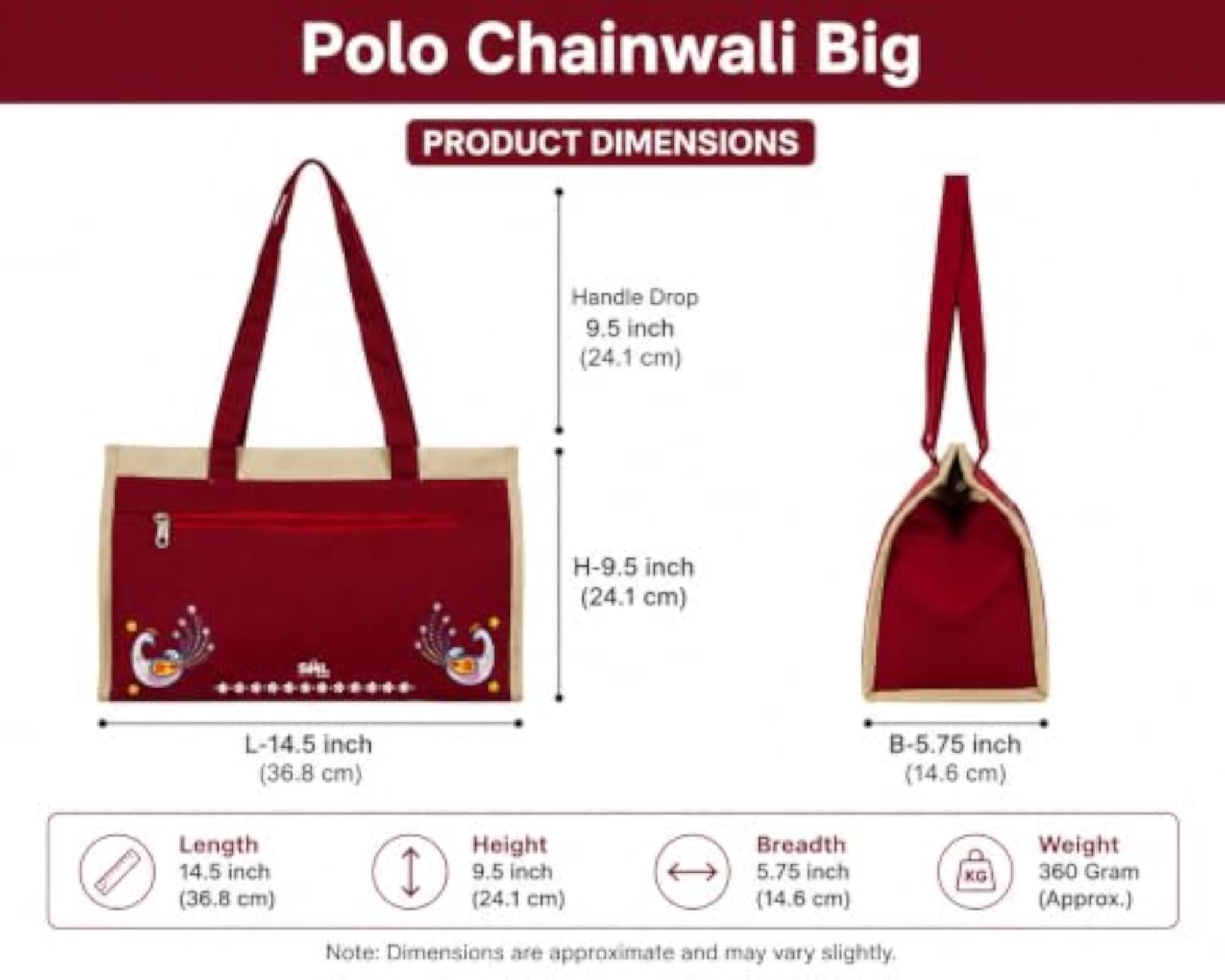 SHL Polo Chainwali Big Tote Bag, Maroon