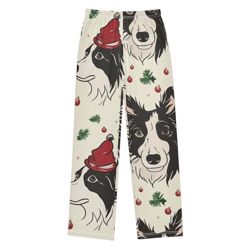 ZZXXB Xmas Berry Collie Boys Long Pants Soft Trousers Elastic Waist Kids Lounge Bottoms with Pockets S-XL