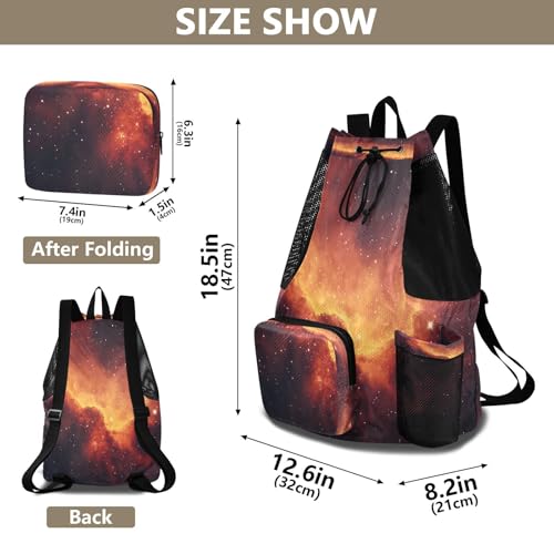 Mesh Gym Swimming Bags for Men & Women, Galaxy Nebula Stars Twinkling Large Drawstring Backpack with Dry-Wet Pocket, Lightweight Gym Bag for Sports, Travel, Beach, Workout Gear2