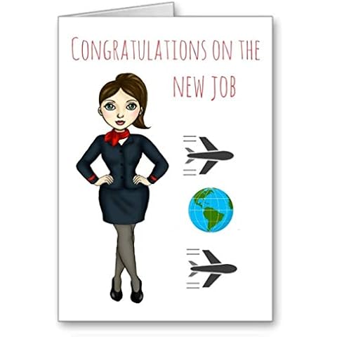 Air Hostess Steward Cabin Crew Card Congratulations On Your New Job Long Brown Hair (Envelope Included) Cover