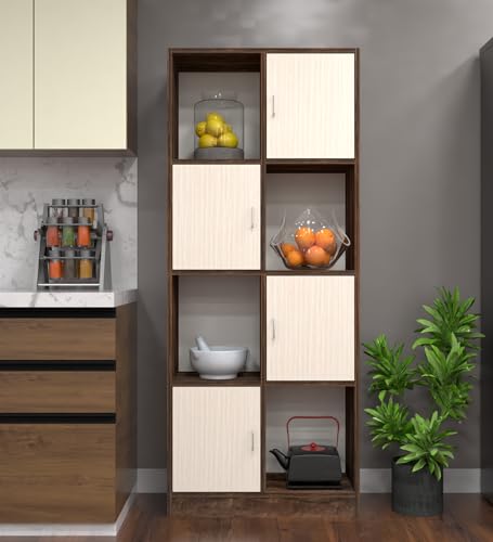 Image of SPECIALITY PANELS 8 Shelf Kitchen Cabinet | Multipurpose Wooden Storage Cupboard with Doors | Semi Open Pantry Organizer | Tall Space Saving Storage Unit for Kitchen Living Room Home | Display Rack