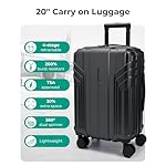 BAGSMART Expandable Carry On Luggage 22x14x9 Airline Approved, 1OO% PC Lightweight Hard Shell Suitcase, 20 Inch Travel Luggage with Spinner Wheels, Waterproof Rolling Suitcase, Black - Image 3