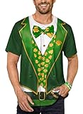 Men's St Patrick Short Sleeve Suit T-Shirt Irish Leprechaun Shirt Irish Tux Suit Party Tee Shirt XL