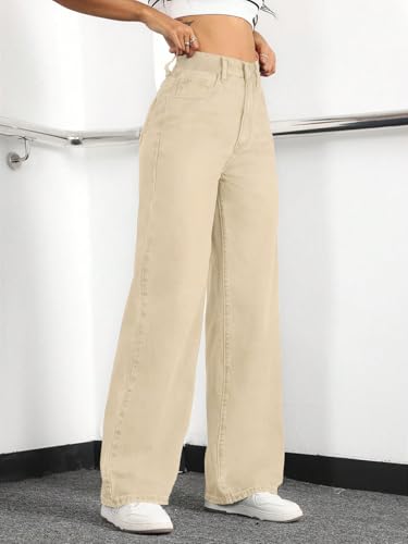Image of Straight Leg Jeans for Women High Waisted Wide Leg Denim Pants