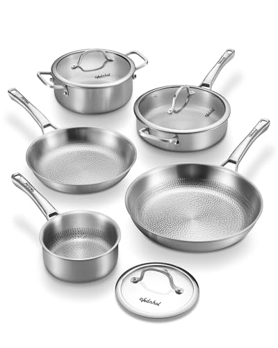 Titanium Pans set, 8 Pcs Pure Titanium Hammered Pro with Lids, Non Stick Skillet for Cooking,...