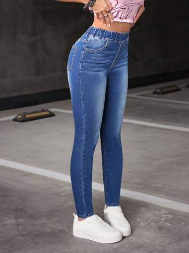 Image of Shasmi Women's Light Blue High Waist Skinny Jeans Stretch Denim Jeggings for Women | Elastic Waist Slim Fit Jeans | Casual Pocket Skinny Denim Pants (Jeans 240