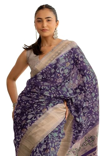 Image of MIRCHI FASHION Women Saree Cotton Blend Kalamkari Printed | Comfortable Office and Regular Daily Use Sari with Unstitched Blouse Piece