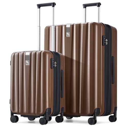 Hanke Expandable Hard Shell Luggage Sets 2 piece Carry on Luggage with Wheels Suitcases Lightweight Checked TSA Luggage Rolling Large Suitcase Travel Luggage Bag Woman Men 20/29 Inch(Brown)