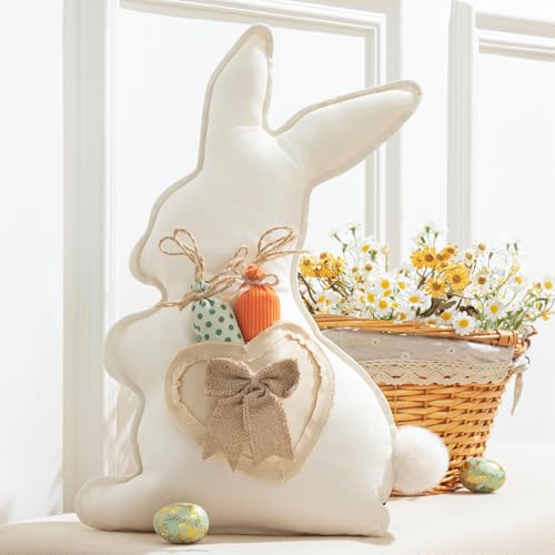 Phantoscope Happy Easter Throw Pillow, Linen Rabbit Shaped Decorative Pillows
