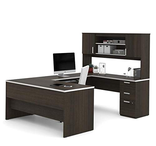 Bes Premium Dark Chocolate U-Shaped Desk And Hutch With Nickel Accents #TOP6
