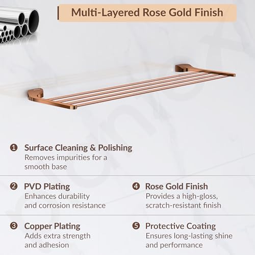 Image of Plantex Smero Pure Brass 24 inch Towel Rack for Bathroom /Towel Stand /Hanger /Towel Holder /Towel Bar /Bathroom Accessories - Smart (PVD Rose Gold)