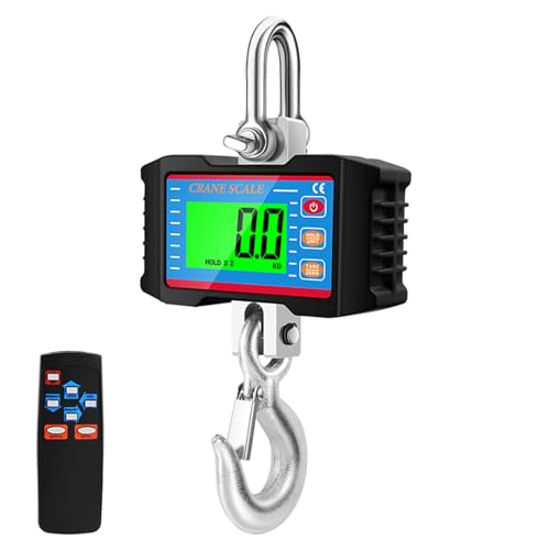 Balanza de gancho grúa digital 1000KG 2204lbs resistente industrial con pantalla LCD retroiluminada control remoto cambio unidad retención datos tara funciones cero para obra mercado ambulante pesca t