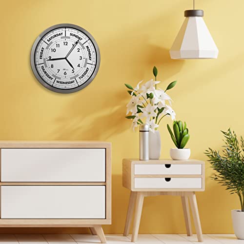Dayclocks Time & Week-Day Wall Clock With Solid Aluminum Frame – Weekly Analog Clock With Days, Hours & Minutes – Quiet Wall Mounted Clock - Ideal Retirement Gift For Men & Women, Aluminium, 12" #TOP5