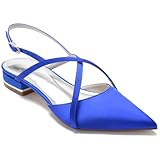 Zapatos Tacón Bajo para Mujer,Zapatos de Vestir satén,Planos para Boda, Sandalias de Novia,1",Azul,41