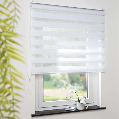 OBI Doppelrollo Duo-Rollo Rollo mit Seitenzuggetriebe Wand- und Deckenmontage | Weiß | 80 x 180 cm