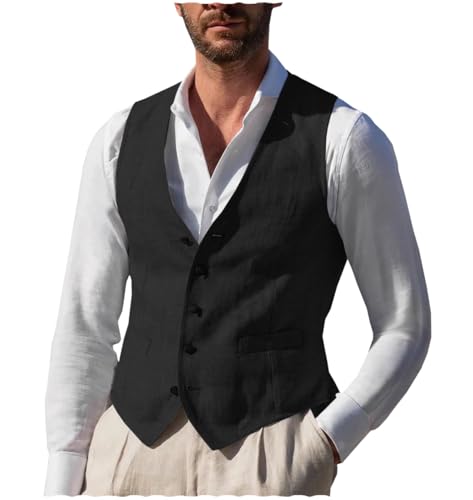 Mens Lightweight Vest Summer Casual Cotton Linen Sleeveless Jacket Beach Waistcoat