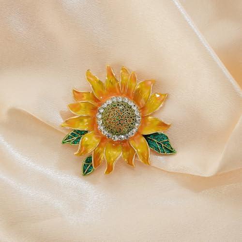 Image of YOQUCOL Sunflower Honeybee Bee Brooch Pin with Bright Austrian Cubic Zirconia Crystal For Women