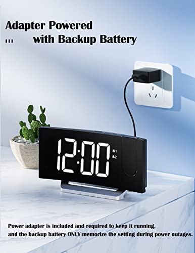 Alarm Clock Radio, Digital Clock With 0-100% Dimmer And Projection On Ceiling, Large Display, Dual Alarms, Usb Charger, 5 Alarm Sounds And Adjustable Volume, Digital Alarm Clock For Bedroom, Snooze #TOP7