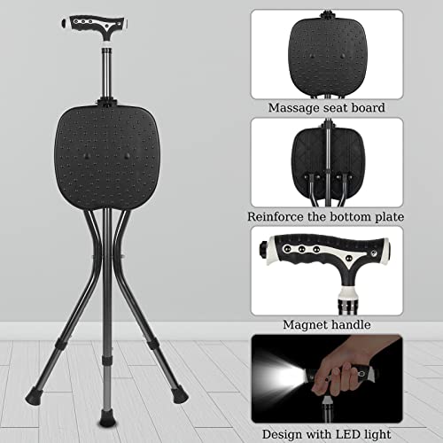Yayayo Hold 440 lbs Folding Canes with Seat Walking Stick Height Adjustment Cane Seat Capacity Frosted Handle with Magnetic Therapy Stone Crutches Stool (Square LED) by Yayayo - Image 4