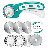 45mm Rotary Cutter for Fabric with 8pcs Rotary Blades, Rolling Fabric Cutter Crochet Edge Skip Stitch Blade Perforating Rotary Blade, Pinking Rotary Cutter for Quilting Crafts Sewing