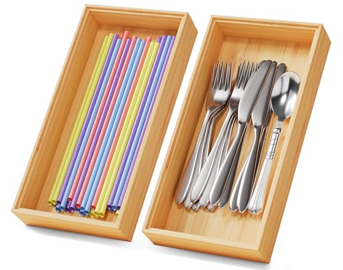Bamboo Kitchen Drawer Organizer Boxes – 12" x 6" Stackable