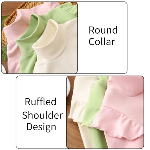 Image of Girls Ruffle Long Sleeve Mock Neck Tops Basic T Shirt Kids Fall Winter Tops Active Layer Shirts