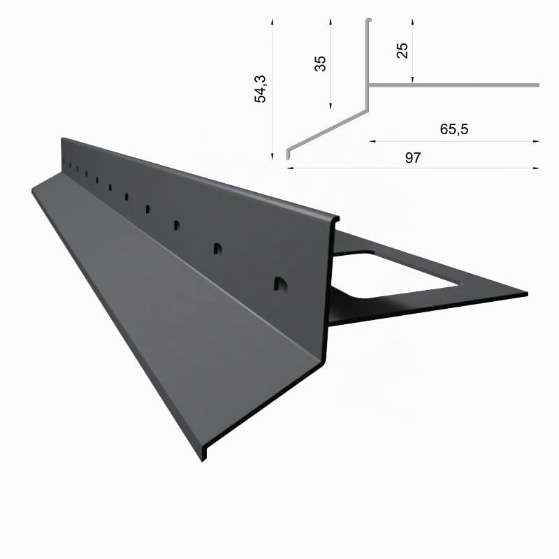 Renoplast® Perfil de Alero de Aluminio D25 200cm Grafito | Acabado de Terrazas y Balcones | Suelos Ventilados Elevados | Sistemas de Drenaje de Agua | Perfil Angular | Protección contra la Corrosión