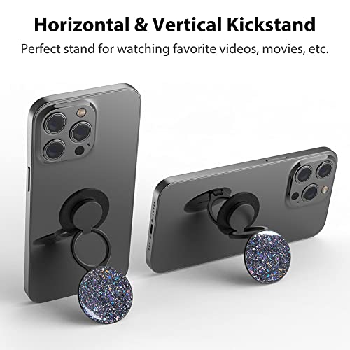 Monidea Phone Ring Holder, Phone Grip Holder Finger Kickstand, Foldable & Adjustable Metal Cell Phone Rings Gripper Stand Work With Magnetic Car Mount For Iphone Samsung & Other Phones - Sparkle Black #TOP2