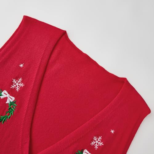 Image of SOLILOQUY Christmas Sweater Vest for Women Button Down Embroidery Knit Vest