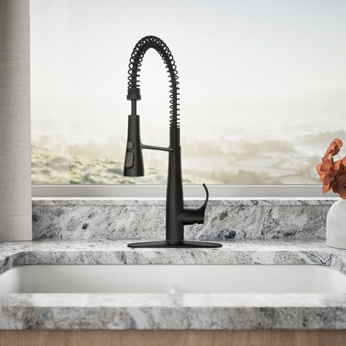 Image of KOHLER 22033-BL Simplice Semi Professional Kitchen Sink Faucet, Three Function Sprayhead, Commercial Faucet, Matte Black