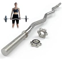 47" Curl Bar with 2 Lock Collars, Angled Weight Curling Bars, Threaded Chrome Barbell for 1" Weight Plate, Home Gym Strength Training Bar for Weightlifting Hip Thrust Squat Bicep Lunge Deadlift