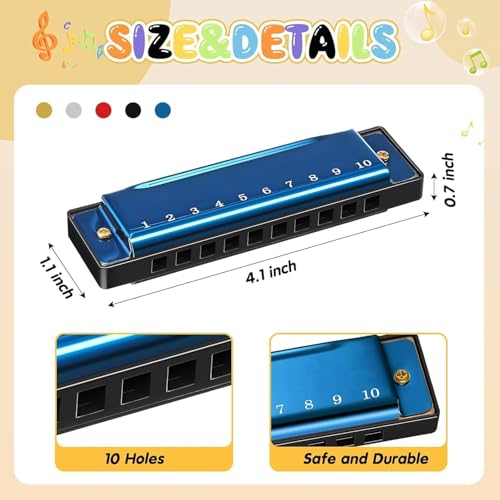 Image of Key C Diatonic Blues Harmonica 10 Hole 20 Tones with Case, Mouth Organ for Beginners, Students, Kids & Professionals