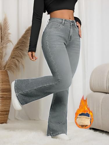 Image of Ben Martin Women's Grey High Waist Jeans || Flared Bell Bottom Bootcut Pants || Wide Leg Stretch Denim - Perfect for Travel, Party & Everyday Use - Sizes 26 (2)