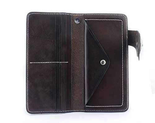 American Indian Chief Head Concho Biker Leather Handmade Long Wallet Purse W/Chain #TOP2