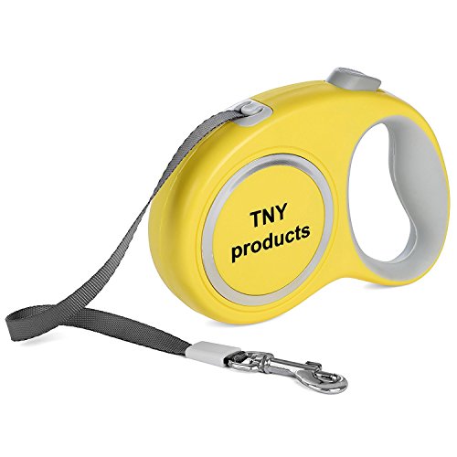 TNY-products Retractable Dog Leash W/ Break and Lock Button - 16 Feet Extendable Tape - Fit for Small/Medium Dogs - Easy To Use - Bag Dispenser Plus Extra Waste Roll and a Dog Tag Attached(Yellow)