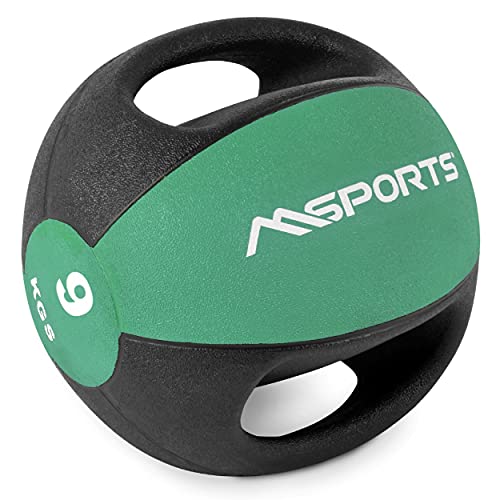MSPORTS Medizinball Premium mit Griffe 1 – 10 kg – Professionelle Studio-Qualität Gymnastikbälle  9 kg - Smaragdgrün