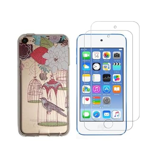 NOVAGO Compatible avec iPod Touch 7, Touch 6, Touch 5- Coque Gel Imprimée Solide Résistante +2 Films Protection écran en Verre Trempé Résistant (Oiseau)