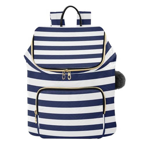 KLL Blue and White Horizontal Stripes Backpack for Women Premium Casual Ladies Shoulder Bag for Work Sports Travel