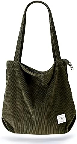 KALIDI Thicken Corduroy Totes Bag Extra Large Capacity Handbags Shoulder Bags with Zipper Cord Tote Bag for Women Ladies Girls Casual Shopping Bag for Work School College Daily Use