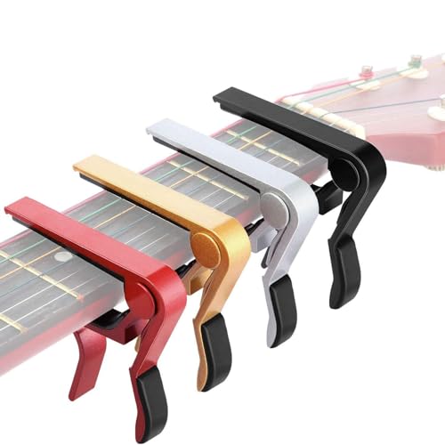 4 Pcs Guitar Capo Set Aluminum Metal Universal Capo for Acoustic Classical Electric Guitars Bass Banjo Violin Mandolin Ukulele Lightweight String Instrument Capos in Black Red Silver Gold