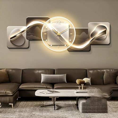 Modern Entrance 3D Wall Art Clock with Light, Large Creative Decorative, Abstract Geometric, Silent Hanging Item, Suitable for Living Room, Bedroom, and Home Office(C,150 * 50cm/59.1 * 19.7in)