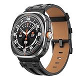 MoKo Cinturino in Pelle Compatibile con Samsung Galaxy Watch Ultra 47mm (2025/2024), Cinturino di Ricambio in Vera Pelle con Connettore in Metallo per Uomo, Nero+Nero