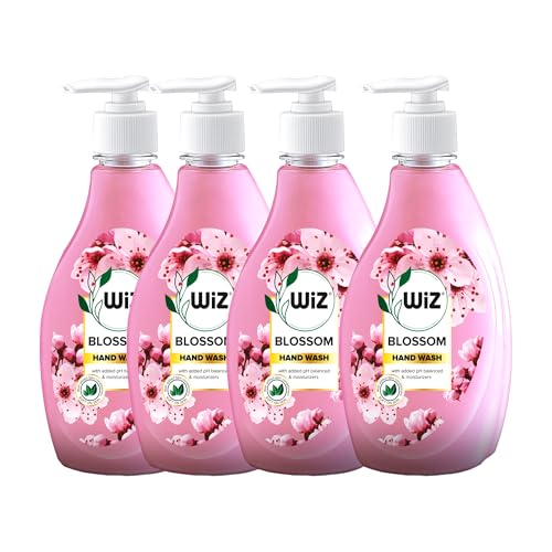 Image of Wiz Blossom Handwash Liquid Soap Dispenser Bottle - 450ml (Pack of 4) | Germ Protection | Hand Wash with Added pH-Balanced & Moisturizers for Soft & Gentle Hands | Suitable for all Skin Types